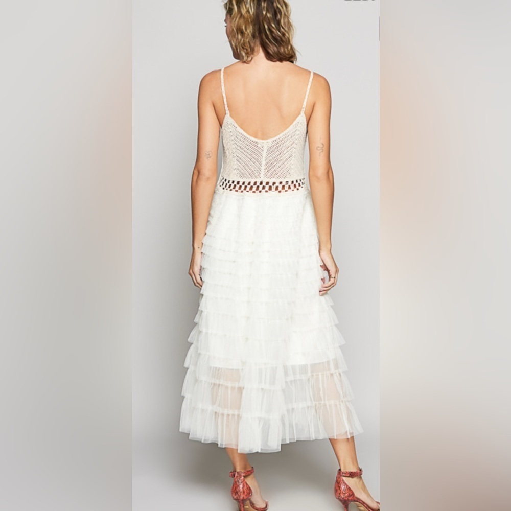 NW BAG- POL Cream Lined Ruffle Slip Dress - Picture 3 of 13